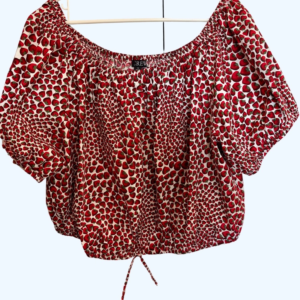 J. Crew Red and White Off-Shoulder Peasant Blouse